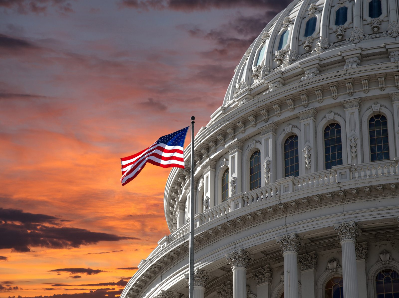 US Capitol building at sunset